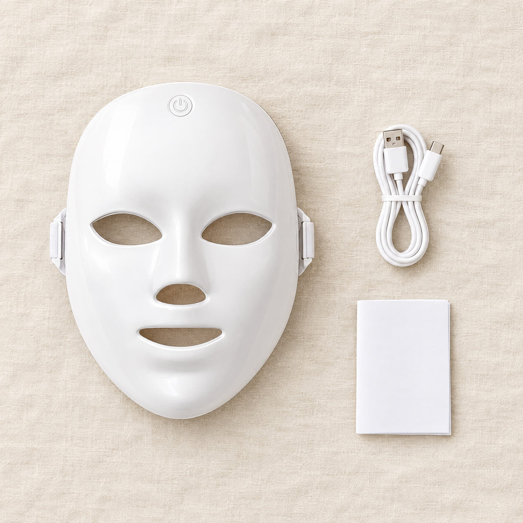 What's in the package: LED face mask, USB charging cable and user manual